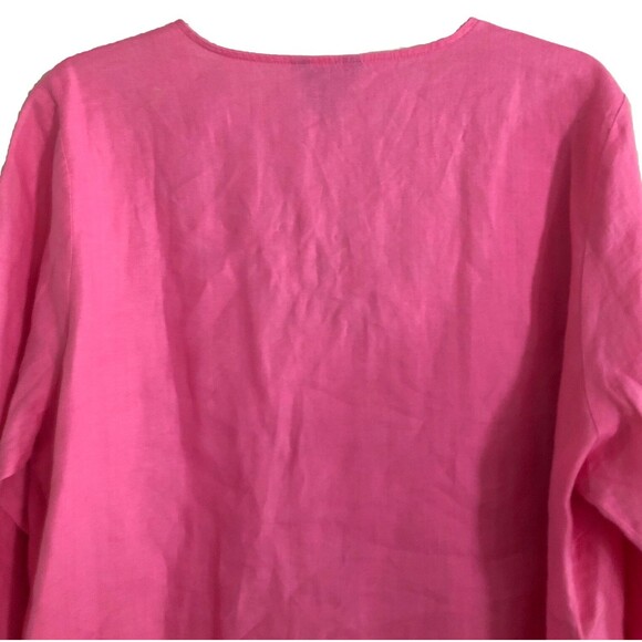 Silkland 100% Linen Embroidered Tunic Womens Sz 1X Pink V-Neck Flare Sleeve Boho - Picture 8 of 14